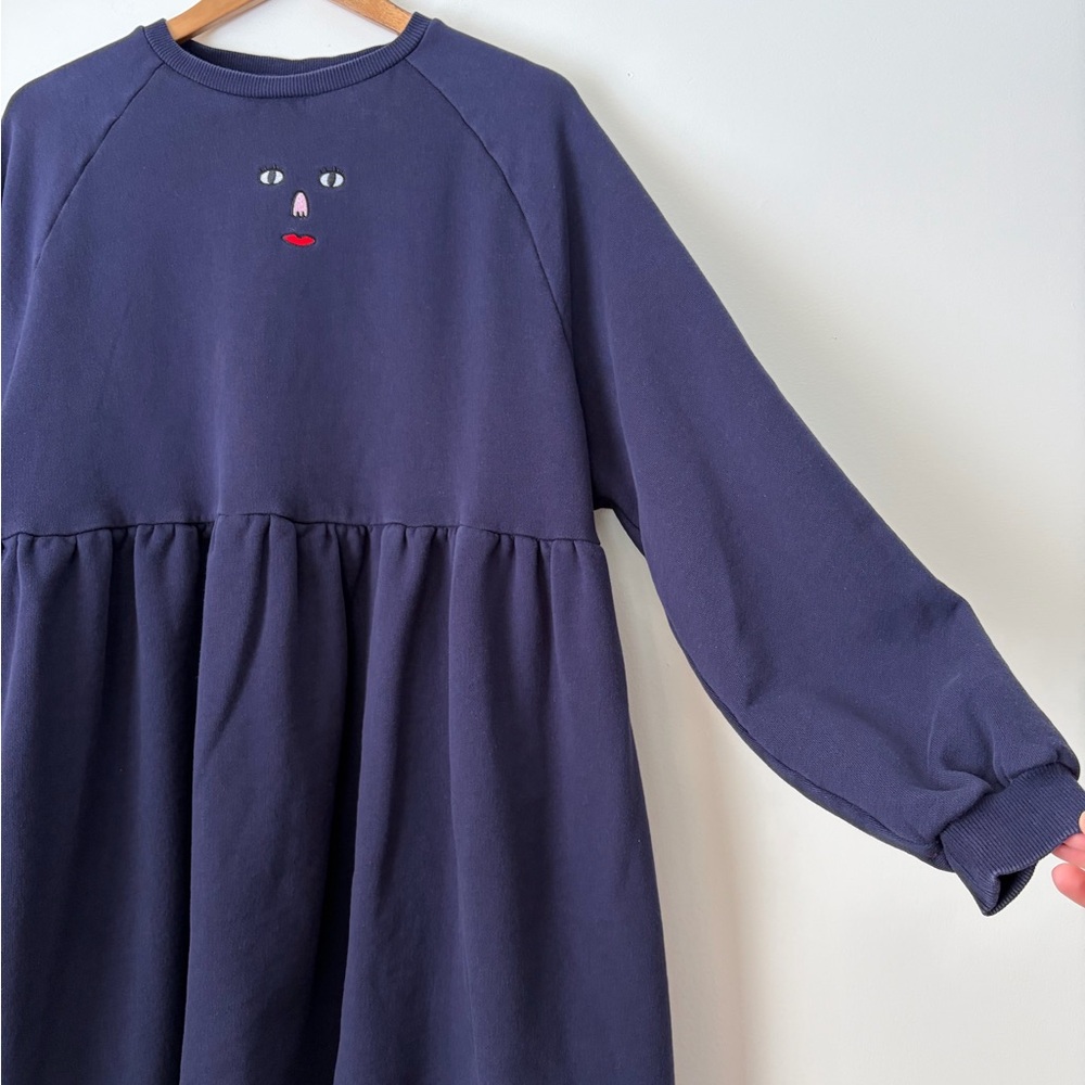 Lazy Oaf Hello Good Morning Smock Mini Dress in Deep Blue